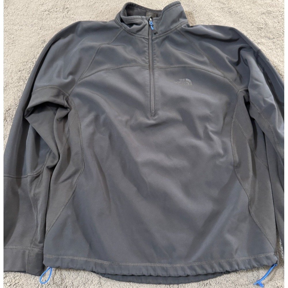 North Face 1/2 Zip Jacket Mens L Gray Logo Fleece Hiking Mid Layer Pullover